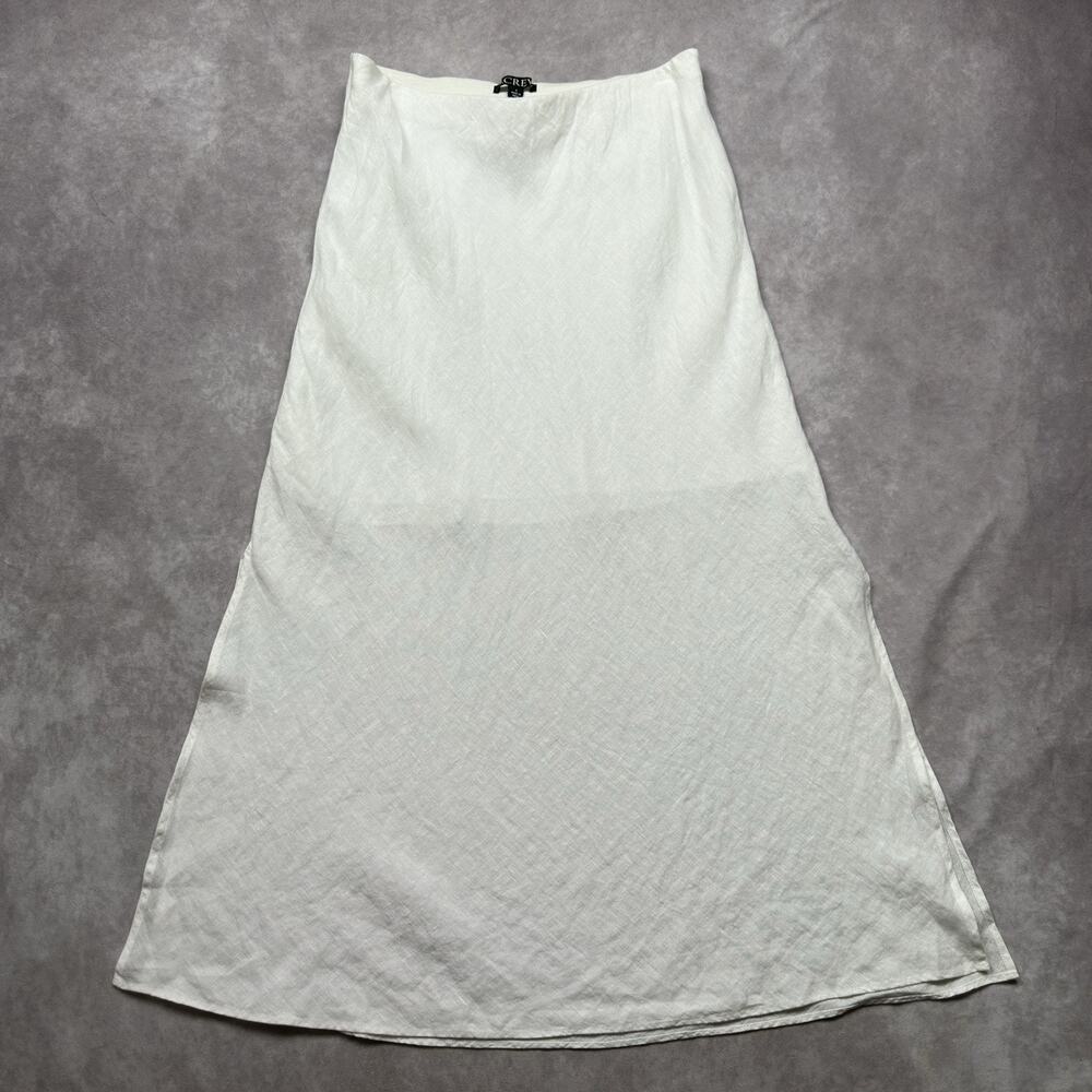 J Crew White 100% Linen Slip Skirt NWT Maxi Flounce Hem Pull On Half Lined Small - Picture 1 of 16